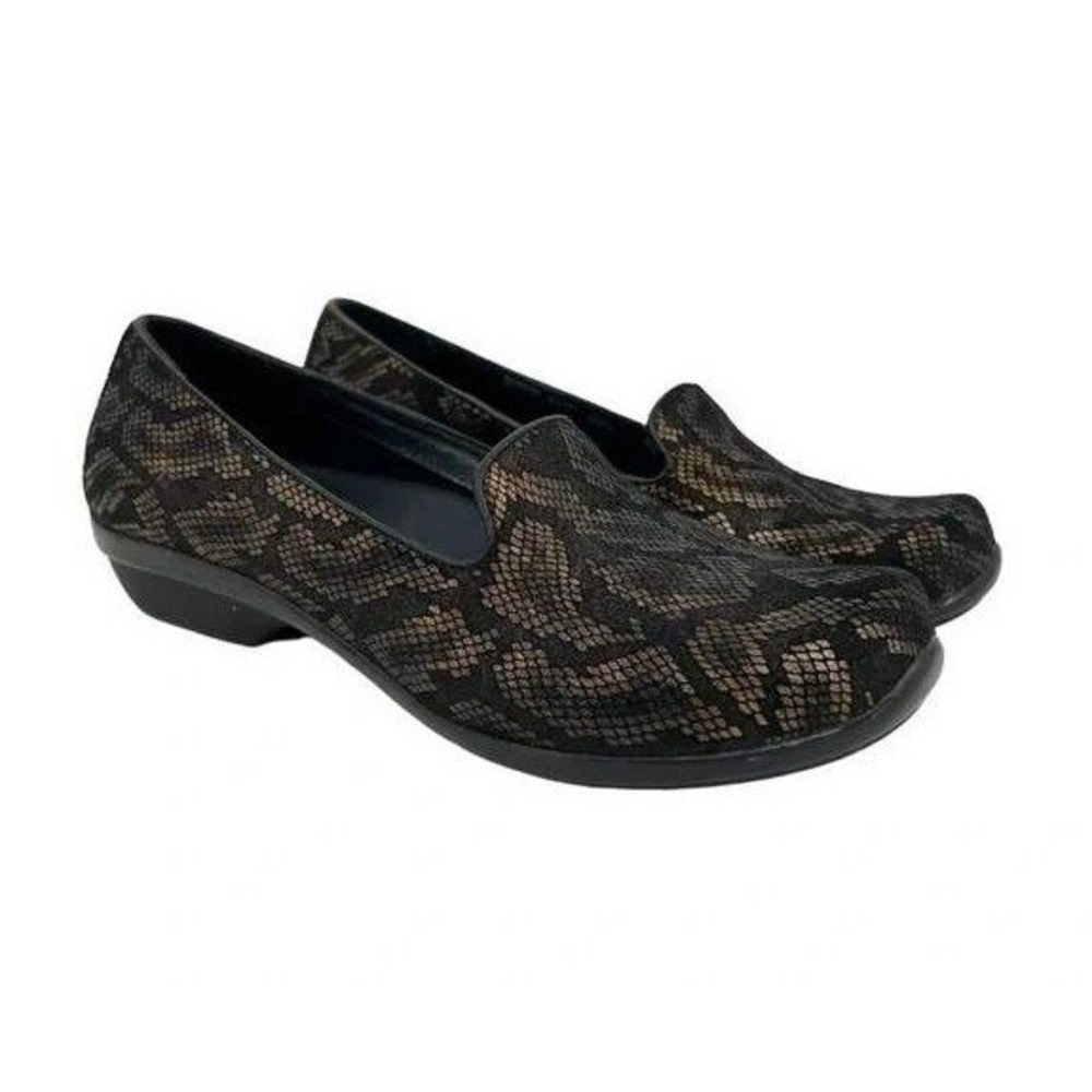 Dansko Olivia Loafer Womens 38/7.5-8 Black Bronze Snake Leather‎ Flats Shoes